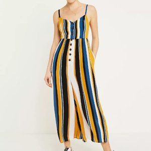 UO Tootsie Vertical Stripe Button-Through Jumpsuit